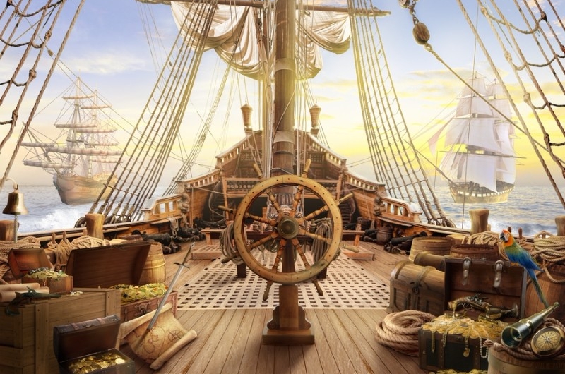 Штурвал пиратского корабля 3D фотообои 400см*270см (Песок) пр-во Россия фото