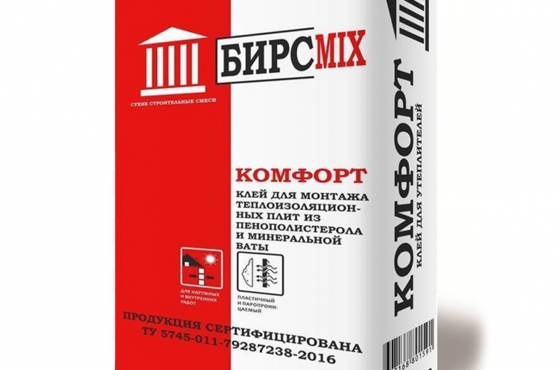 КОМФОРТ клей для монтажа теплоиз.плит из пенополист.и мин.ваты 25кг БИРСМIX  пр-во Россия фото